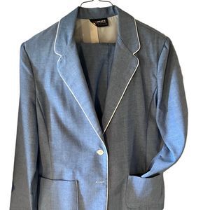 Russ Sz 18 Jacket and Pants Lite cotton lt blue with white piping edges vintage